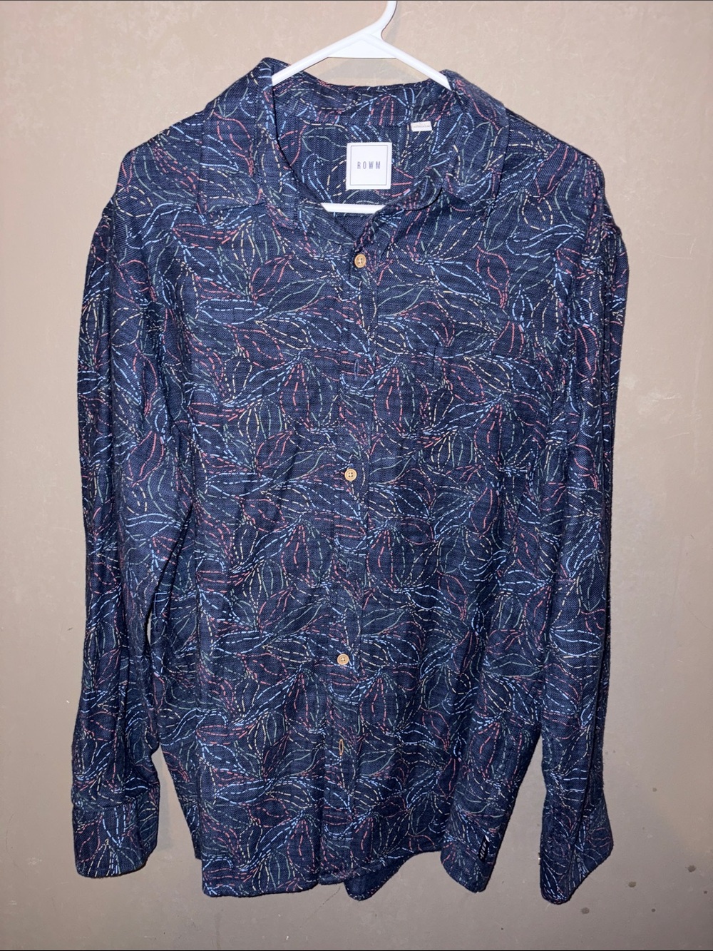 Navy Patterned Long-Sleeve Shirt